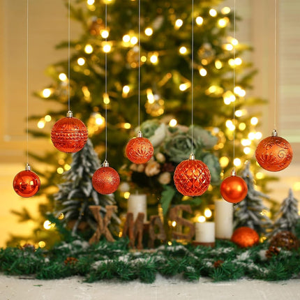 LUCKYCHRIS Christmas Ball Ornaments Copper Orange Christmas Tree Decorations with Hang Rope-36pcs Shatterproof Christmas Ornaments Set with 6 Styles in 3 Sizes(Small Medium Large)
