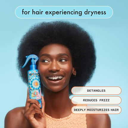 amika hydro rush intense moisture leave in conditioner spray - frizz-reducing detangling spray - hydrating hair care infused with hyaluronic acid, squalane + polyglutamic acid (200 ml)