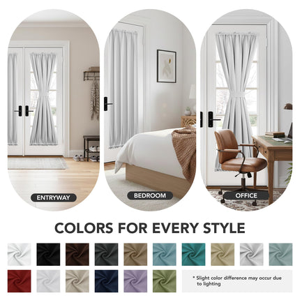 Deconovo Blackout Door Curtain for Glass Doors & Sidelights, Thermal Insulated Privacy Panel with Dual Rod Pockets & Adjustable Tieback, Machine?Washable Curtain (12W x 72L, Greyish White, 1 Panel)