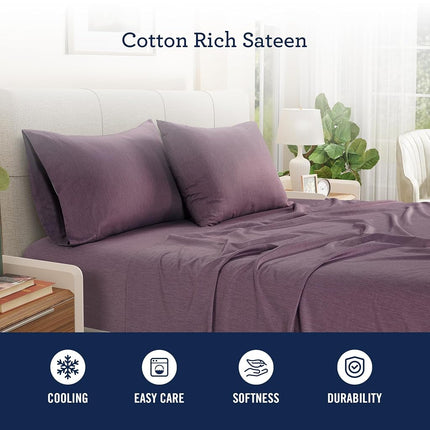 IZOD - Melange Performance Cotton Sheet Set, Durable & Long Lasting Fabric, Deep Pocket Sheets (300 TC, King/Amethyst)