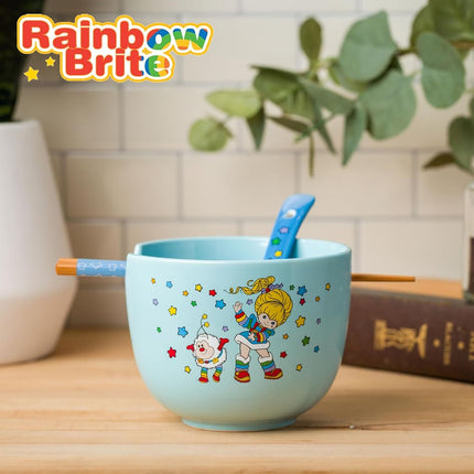 Cuenco de ramen de cerámica Silver Buffalo Rainbow Brite y Twink con palillos y cuchara, 591 ml