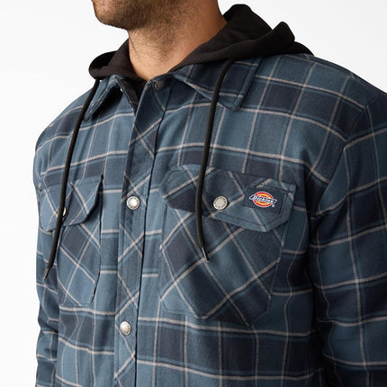 Dickies Men's Water Repellent Flannel Hooded Shirt Jacket, Dark Navy, Large Tall