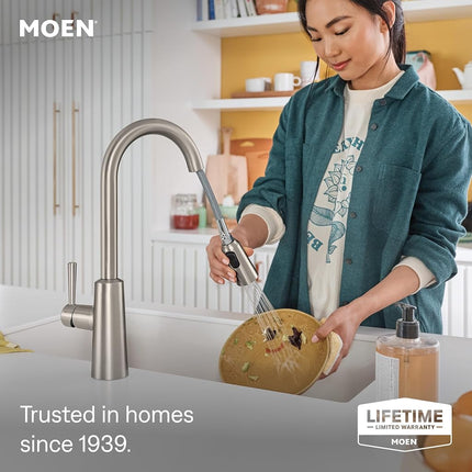 Moen 7402 Riley Pull-Down Spray High-Arc Kitchen Faucet with Reflex and Power Cl, Spot Resist Stainless