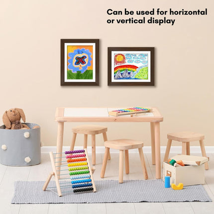 Americanflat Kids Artwork Display Frame Changeable (Walnut) - Magnetic Door Holds 100 Art Pieces - A4 Size Display with Mount or 10x12.5 Without Mount - My Mini Masterpiece