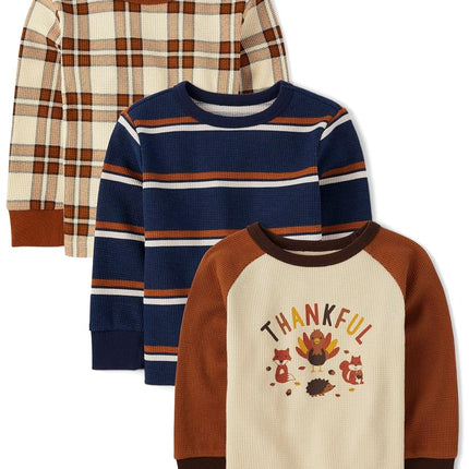 Lot de 3 t-shirts décontractés à manches longues en tricot The Children's Place pour bébés garçons, coloris Harvest, 9-12 mois