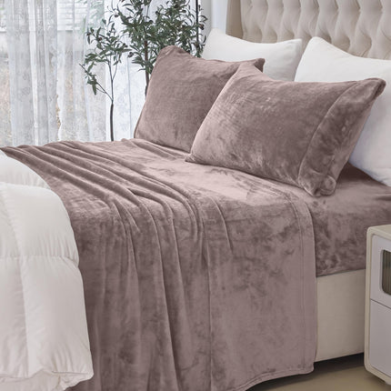 Elegant Comfort Luxuriously Soft 4-Piece Velvet Plush Flannel Sheet Set - Premium Quality - Cozy Warm, Anti-Static, Non Pilling Fuzzy Velvet Flannel Fleece Deep Pocket Sheet Set - Twin, Taupe