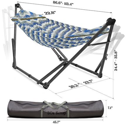 Tranquillo Uniki 3-Year Warranty Hammock Stand, 30s Foldable Hammock with Stand, 550 lbs Capacity Camping Hammock and Stand, Signature Steel Stand Breathable Polyester Hammock Net, Chevron