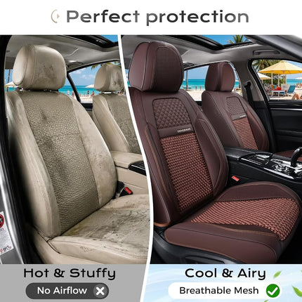 Coverado Leather Seat Cover Front, Universal Covers for Cars, Waterproof Luxury Leatherette Seat Cushions, Auto Car Seats Protectors, Driver Seat Cover Fit for Most Vehicles-Brown