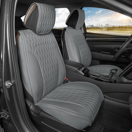 MotorBox Car Seat Covers – DiamondLux Edition Premium Faux Leather Charcoal Gray Seat Protectors – Double Cross Stitched Cushioned Automotive Accessories for Trucks, SUVs, Cars – Front Seat Set