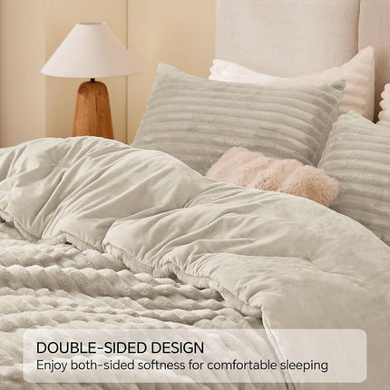 BEDELITE Fleece Queen Comforter Set, Fluffy Bed Set, Linen