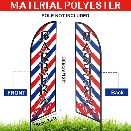 2 Pcs Barber Flag Barbershop Sign Outside Barber Shop Sign Windless Banner Feather Swooper Flag for Shop Advertising Business Outdoor(NOT INCLUDE POLE KIT)(12 ft)