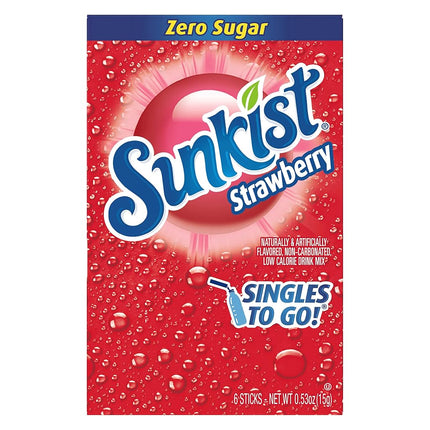 Sunkist Singles-To-Go Drink Mix, Strawberry, Non-Carbonated, Low-Calorie, Zero Sugar, 6 CT in each box (Pack of 6)