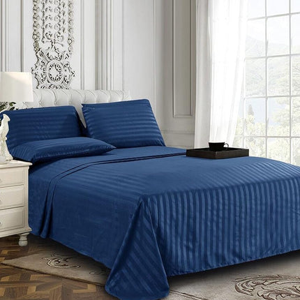 Elegant Comfort Softest and Coziest 4-Piece Sheet Set - 1500 Premium Hotel Quality Microfiber - Luxurious Wrinkle Resistant 4-Piece Damask Stripe Bed Sheet Set, Twin XL, Navy Blue