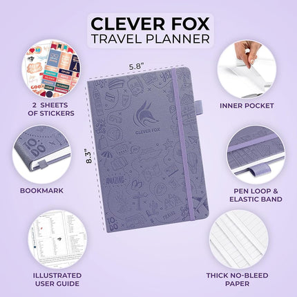Clever Fox Travel Journal – Vacation Planner with Budget Plan, Packing List, Expense Tracker & Trip Travelling Itinerary Organizer for Women, Men Couples, Hardcover - Lavender, A5 (5.8'' x 8.3'')