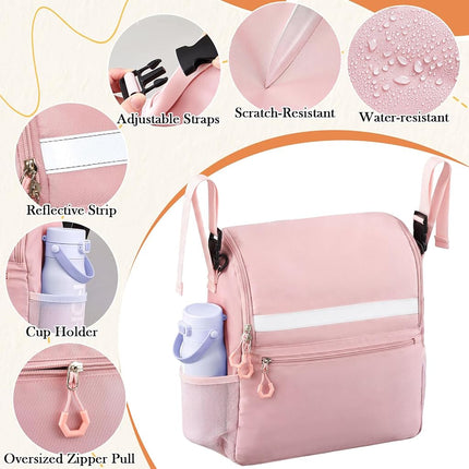 Abbylike Pink Wheelchair Bag, Women Wheelchair Backpack with Cup Holder, Electric Wheel Chair Accessories Waterproof Large Storage Walker Backpack to Hang on Back for Walker Rollator