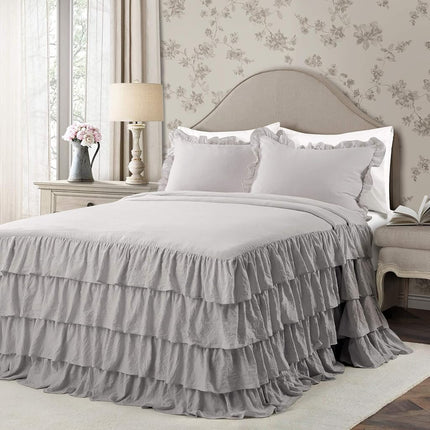 Lush Decor Allison Ruffle Skirt Bedspread Light Gray Shabby Chic Farmhouse Style Lightweight 2 Piece Set Twin XL, Polyester