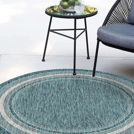Unique Loom Outdoor Border Collection Area Rug - Soft Border (10' Round Teal/Ivory)