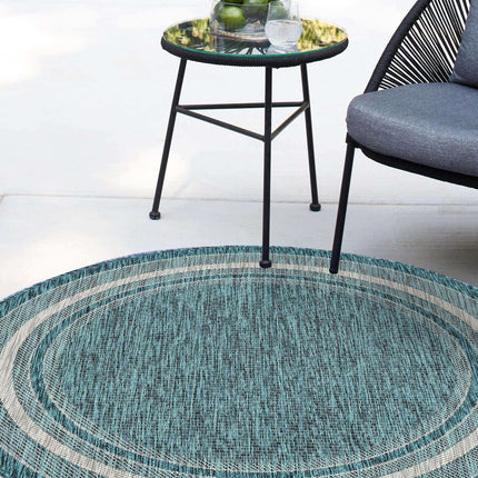 Unique Loom Outdoor Border Collection Area Rug - Soft Border (10' Round Teal/Ivory)