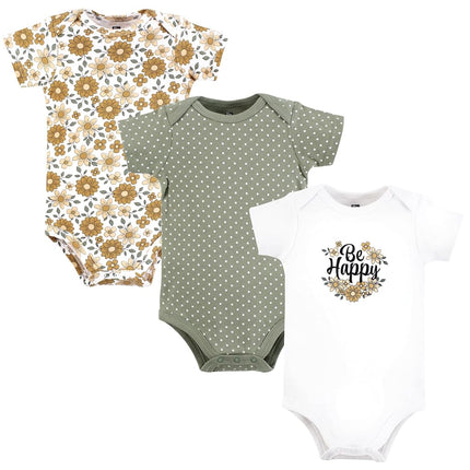 Hudson Baby Unisex Baby Cotton Bodysuits, Be Happy Floral, 6-9 Months