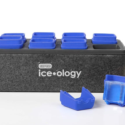 Dexas Ice•Ology Silicone Clear Ice Maker Tray - 8 Count Cube Tray, 1.375 Inch Square Cubes for Crystal Clear Craft Cocktails