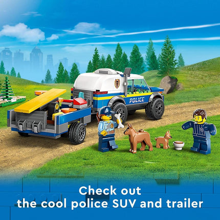 LEGO City Mobile Police Dog Training Set, Kids' Toy Car with Trailer, 2 Minifigures and Puppy Figures, Animal Playset, Building Toys for 5+ Year Old Boys and Girls 60369