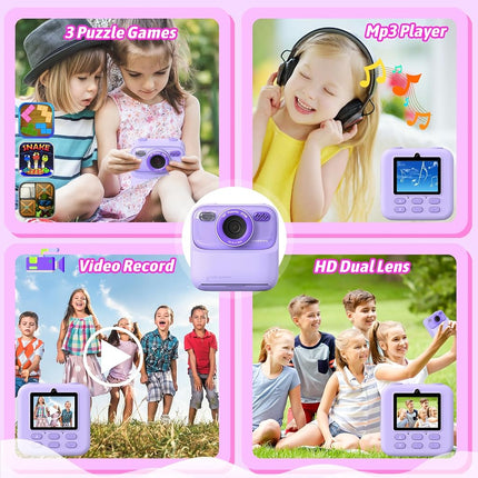 Upgrade Kids Camera Instant Print for Boys and Girls, 1080P HD Dual-Lens Selfie Digital Camera with Print Paper & 32G Card, Christmas Birthday Gifts Toys for Toddler and Teenagers Age 3-16 Years Old
