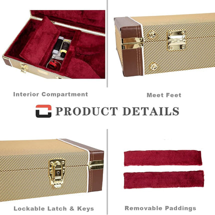Crossrock Rectangular Wooden Case fits A-Style Mandolins, with Accessory Compartment, Stainless Steel Latches, Metal Feet-Vinyl Tweed (CRW620MATW-R)