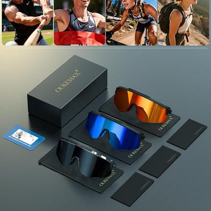 OUKEMAX Polarized Sports Sunglasses for Men Women, UV400 One-Piece Lens Sport Shades for Baseball, Running, Cycling, Fishing Black-Transparent Black-Silver