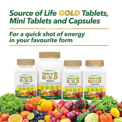 NaturesPlus Source of Life Gold Tablets - Plant Based Multivitamin and Mineral Supplement with Superfoods - Vegetarian, Gluten Free - 90 Tablets
