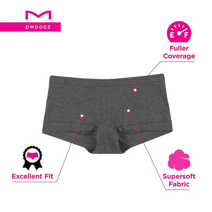 Maidenform womens Boyshort Underwear, Stretch Cotton Boyshort Panties for Women, Assorted, 3-pack, Blue Denim Heather/Grey Hthr/Pink Stripe, XL