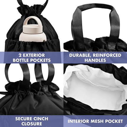 Sac à déjeuner à cordon Fit & Fresh Cromwell pour femmes, ensemble complet de déjeuner avec 2 contenants, résistant aux taches, étanche, essentiel pour la rentrée scolaire, boîte à lunch pour enseignant, noir