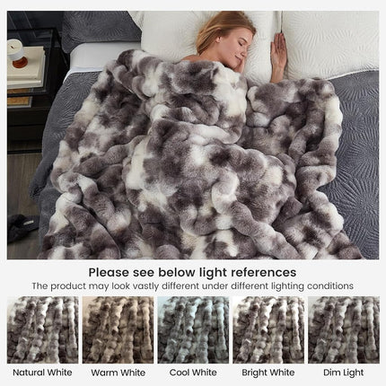 Cozy Bliss Faux Fur Throw Blanket for Couch, Bubble Plush Blanket Twin Size, Fuzzy Soft & Thick Blanket for Bed Sofa Living Room, 152.4 x 203.2cm Tie-dye Taupe