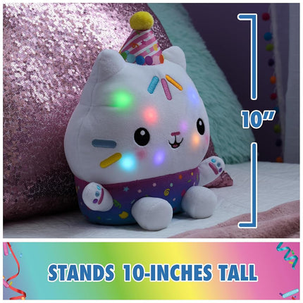 Gabby’s Dollhouse Celebrations, Sprinkle Party Cakey Cat Soft Toy, 25-Centimetre Interactive Soft Toy with Sounds, Kids’ Toys for Girls and Boys Aged 3+
