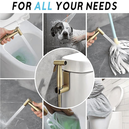 Rionox Handheld Bidet Sprayer Kit - Adjustable Water Pressure Jet for Toilet, Bidet for Toilet, Easy Installation, Quality Stainless Steel, Durable Internals, Leakproof Design (Gold)