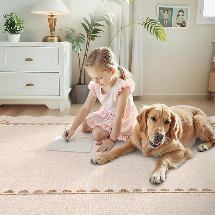 GarveeHome Scalloped Bow Rug 3x5 Washable Beige Rug for Bedroom Living Room