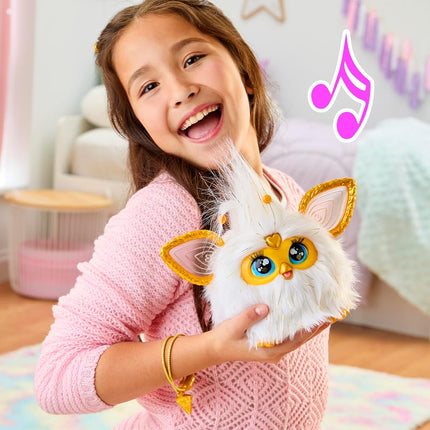 Furby Gold Glam Interactive Plush Toys for 6 Year Old Girls & Boys & Up, Voice Activated Animatronic, Speaks English & Furbish, White