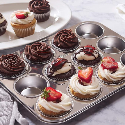 Fox Run 4868 Muffin Pan, 12 Cup, Stainless Steel