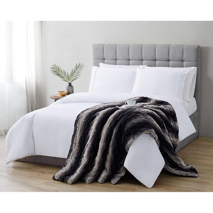 Christian Siriano Black Faux Fur Throw in Gift Box, Black and Brown Polyester, 1-Piece Giftable Throw Blanket, Oeko-TEX Certified Confidence