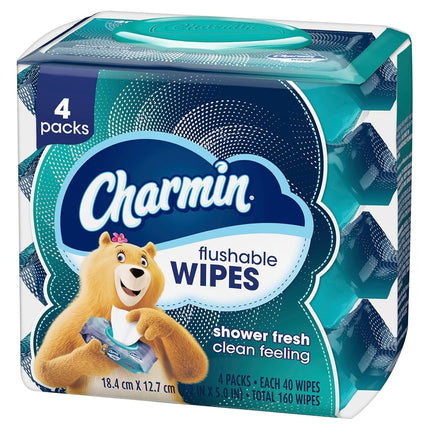 Charmin Flushable Wipes, 4 packs, 40 Wipes Per Pack, 160 Total Wipes