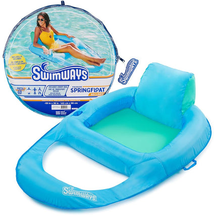 SwimWays Spring Float Premium Recliner Pool Lounger, Inflatable Pool Floats Adult with Fast Inflation for Ages 15 & Up, Sky Blue
