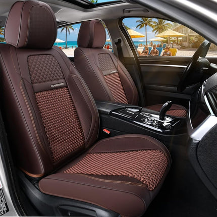Coverado Leather Seat Cover Front, Universal Covers for Cars, Waterproof Luxury Leatherette Seat Cushions, Auto Car Seats Protectors, Driver Seat Cover Fit for Most Vehicles-Brown