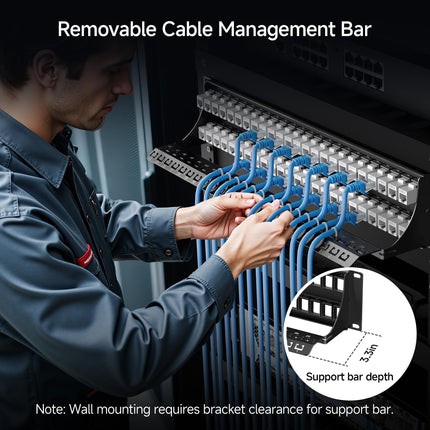 Cable Matters Panel de Conexión Keystone de 48 Puertos 2U Montable en Rack o Pared con Gestión de Cables y Barra de Soporte, Panel de Conexión Vacío de 19 Pulgadas para Conectores Keystone