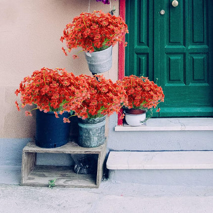 Uieke 16PCS Artificial Flowers for Outdoors, UV Resistant Fake Flowers No Fade Faux Plastic Plants for Garden Porch Window Box Home Décor (Red)
