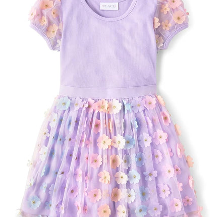 The Children's Place Girls' Short Sleeve Dressy Dress, Loveable Flower Mesh, X-Large