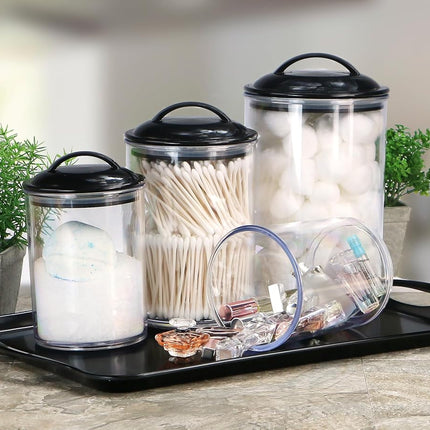 Calypso Basics 3-Piece Acrylic Canister Set, Plum Lids Set of 3 Black