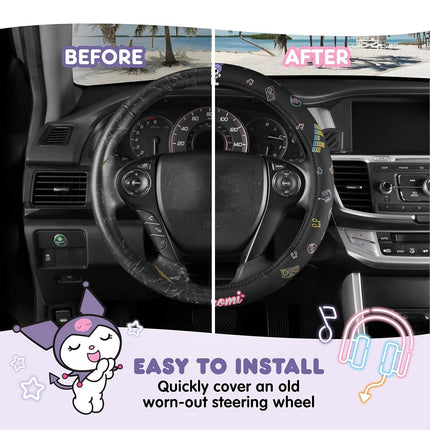 Sanrio Hello Kitty and Friends Kuromi Black Car Steering Wheel Cover, Universal Fit Cute Accessories