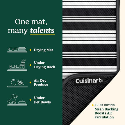 Cuisinart Alfombrillas para Secar Platos para Encimera de Cocina - (2) Alfombrillas de Secado de Platos de Cocina Ultra Absorbentes de 40.6 x 45.7 cm - Respaldo de Malla, Plegables, Lavables a Máquina, Alfombrilla de Secado Rápido (Rayas Sólidas)
