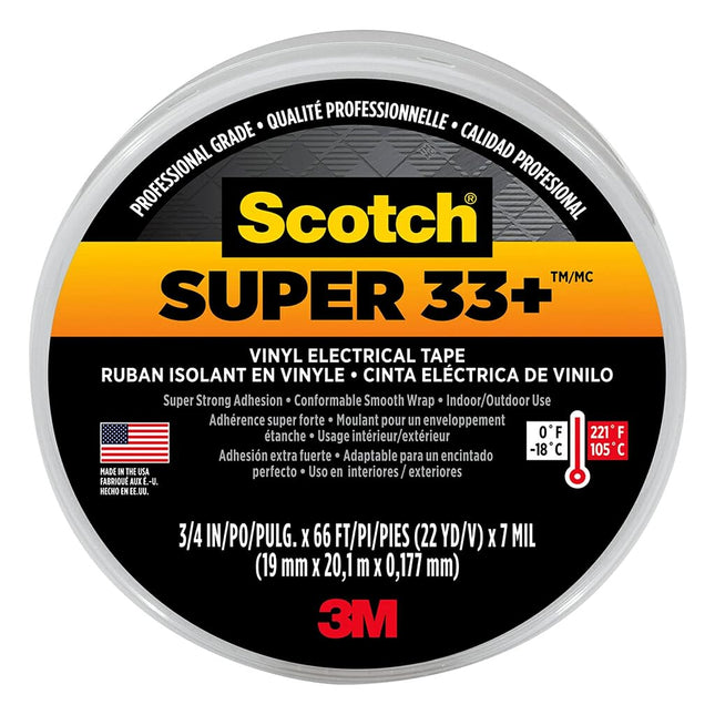 Scotch 6132-BA-10 Super 33+ Vinyl Electrical Tape.75-Inch x 66-Foot, Pack of 10, Black, 10 Roll