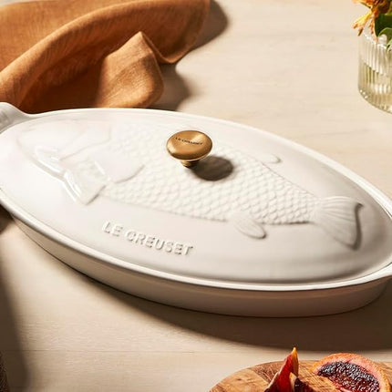 Le Creuset Stoneware Heritage Fish Baker, 1.7 qt., White