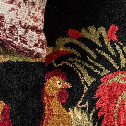 Alfombra de área negra Unique Loom Barnyard Collection French Country Cottage Roosters (2,7 m x 3,6 m)